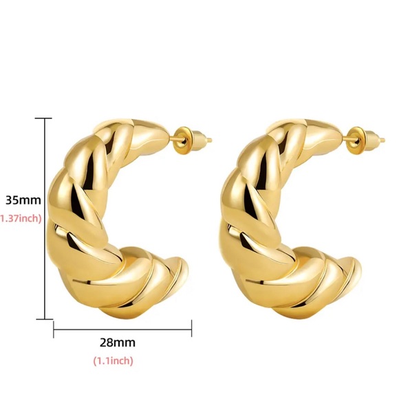 18K Gold Plated Chunky Hoop Earrings - Picture 2 of 2